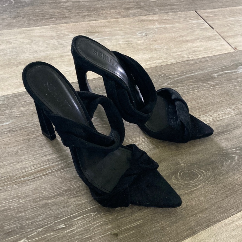 Schutz Meline Black Suede Heeled Sandal